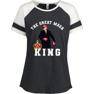 The Great MAGA King Trump 2024 USA Enza Ladies Jersey Colorblock Tee