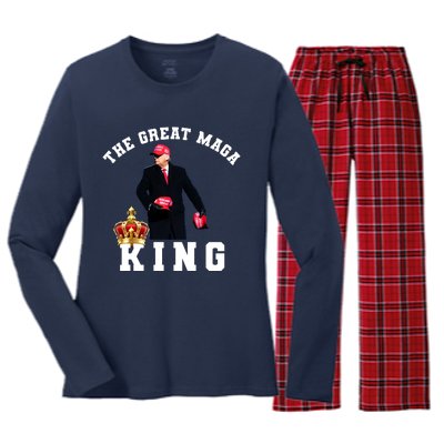 The Great MAGA King Trump 2024 USA Women's Long Sleeve Flannel Pajama Set 