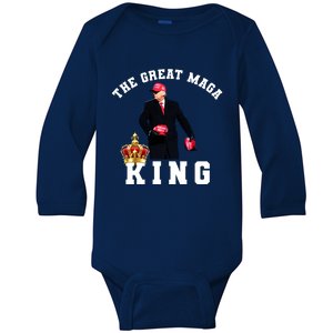 The Great MAGA King Trump 2024 USA Baby Long Sleeve Bodysuit