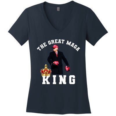 The Great MAGA King Trump 2024 USA Women's V-Neck T-Shirt