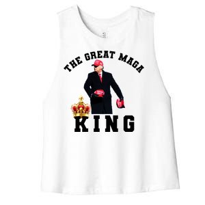 The Great MAGA King Trump 2024 USA Women's Racerback Cropped Tank