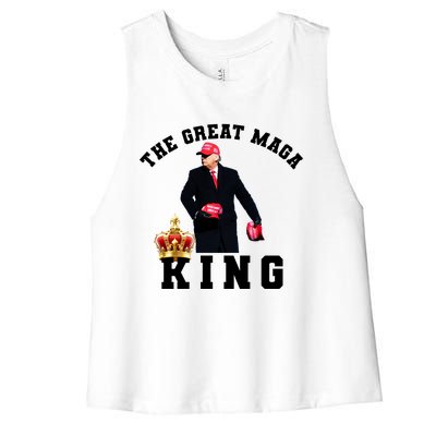 The Great MAGA King Trump 2024 USA Women's Racerback Cropped Tank