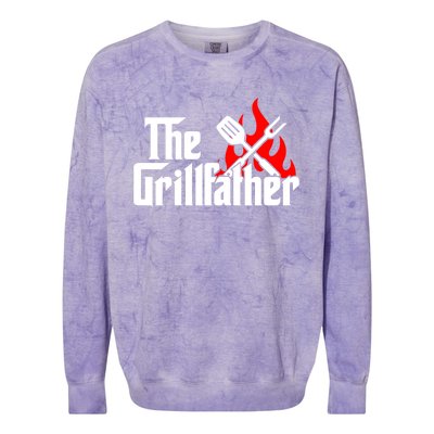 The Grillfather Meat Fork And Spatula Open Flames Grilling Art Funny Gift Colorblast Crewneck Sweatshirt