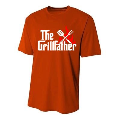 The Grillfather Meat Fork And Spatula Open Flames Grilling Art Funny Gift Performance Sprint T-Shirt