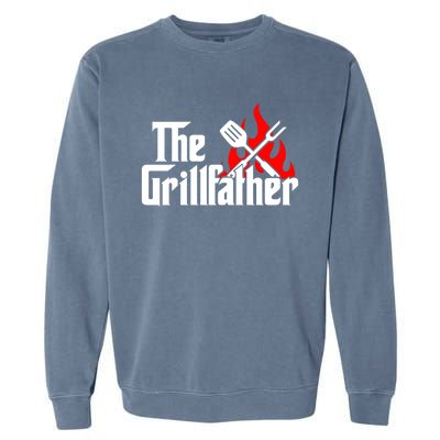 The Grillfather Meat Fork And Spatula Open Flames Grilling Art Funny Gift Garment-Dyed Sweatshirt