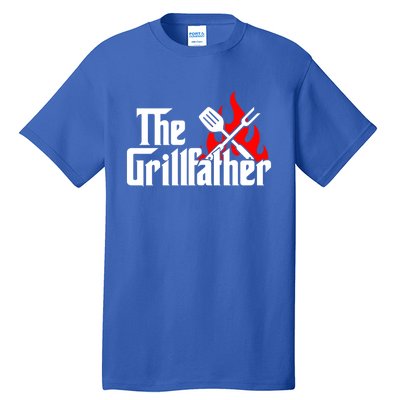 The Grillfather Meat Fork And Spatula Open Flames Grilling Art Funny Gift Tall T-Shirt