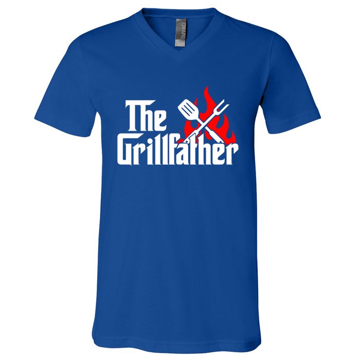 The Grillfather Meat Fork And Spatula Open Flames Grilling Art Funny Gift V-Neck T-Shirt