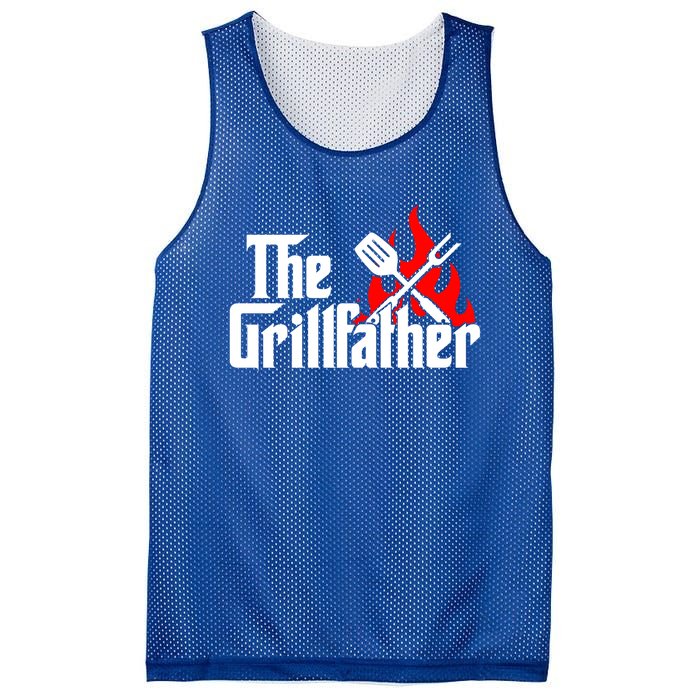 The Grillfather Meat Fork And Spatula Open Flames Grilling Art Funny Gift Mesh Reversible Basketball Jersey Tank