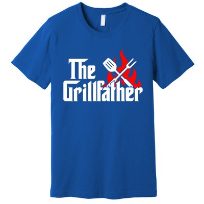 The Grillfather Meat Fork And Spatula Open Flames Grilling Art Funny Gift Premium T-Shirt