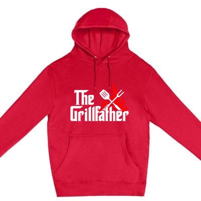 The Grillfather Meat Fork And Spatula Open Flames Grilling Art Funny Gift Premium Pullover Hoodie