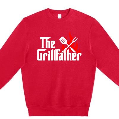 The Grillfather Meat Fork And Spatula Open Flames Grilling Art Funny Gift Premium Crewneck Sweatshirt