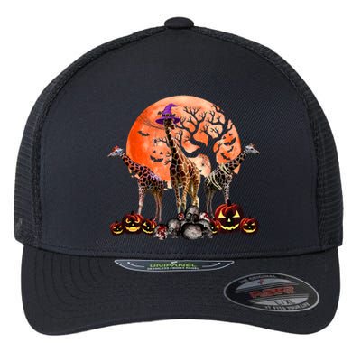 Three Giraffe Mummy Witch Pumpkin Pet Lover Halloween Gift Flexfit Unipanel Trucker Cap