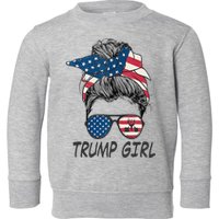 Trump Girl Messy Bun American Flag Women Toddler Sweatshirt