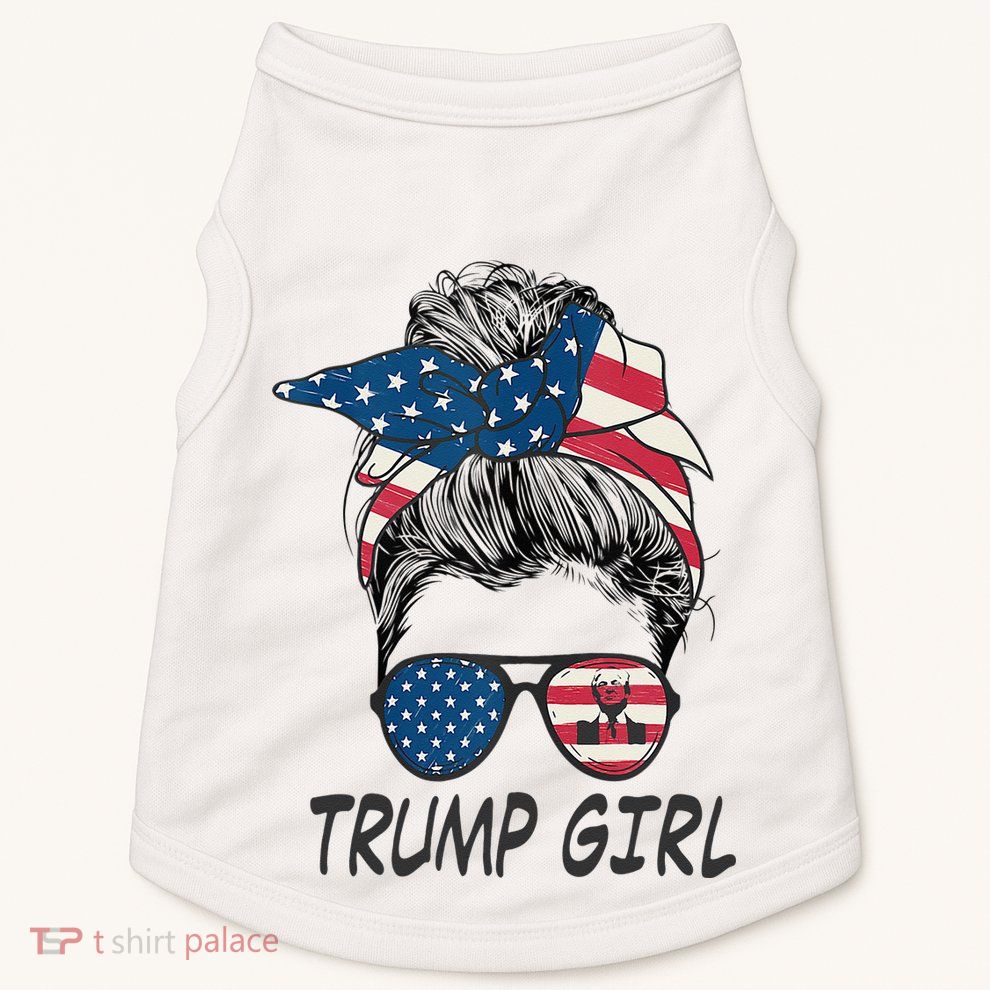 Trump Girl Messy Bun American Flag Women Doggie Tank