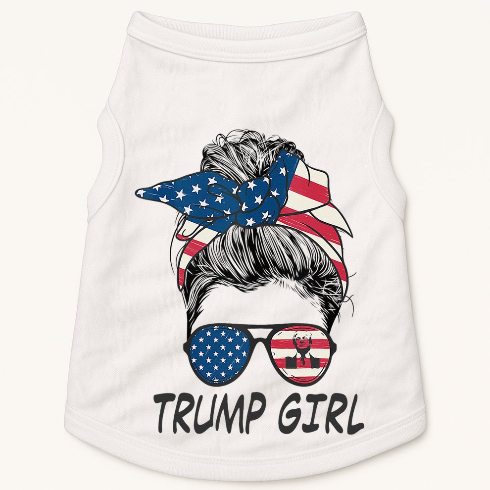 Trump Girl Messy Bun American Flag Women Doggie Tank