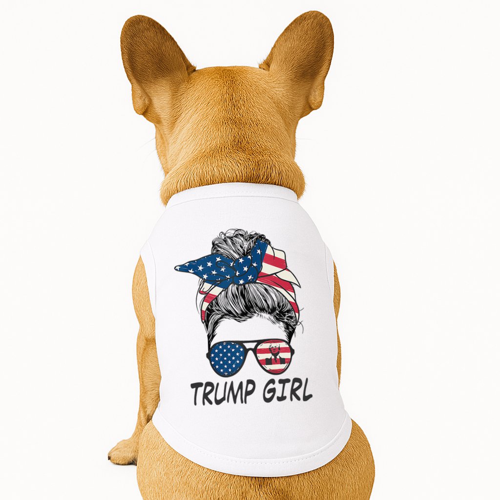 Trump Girl Messy Bun American Flag Women Doggie Tank