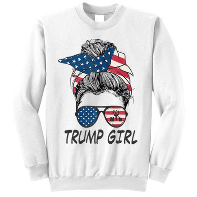Trump Girl Messy Bun American Flag Women Sweatshirt