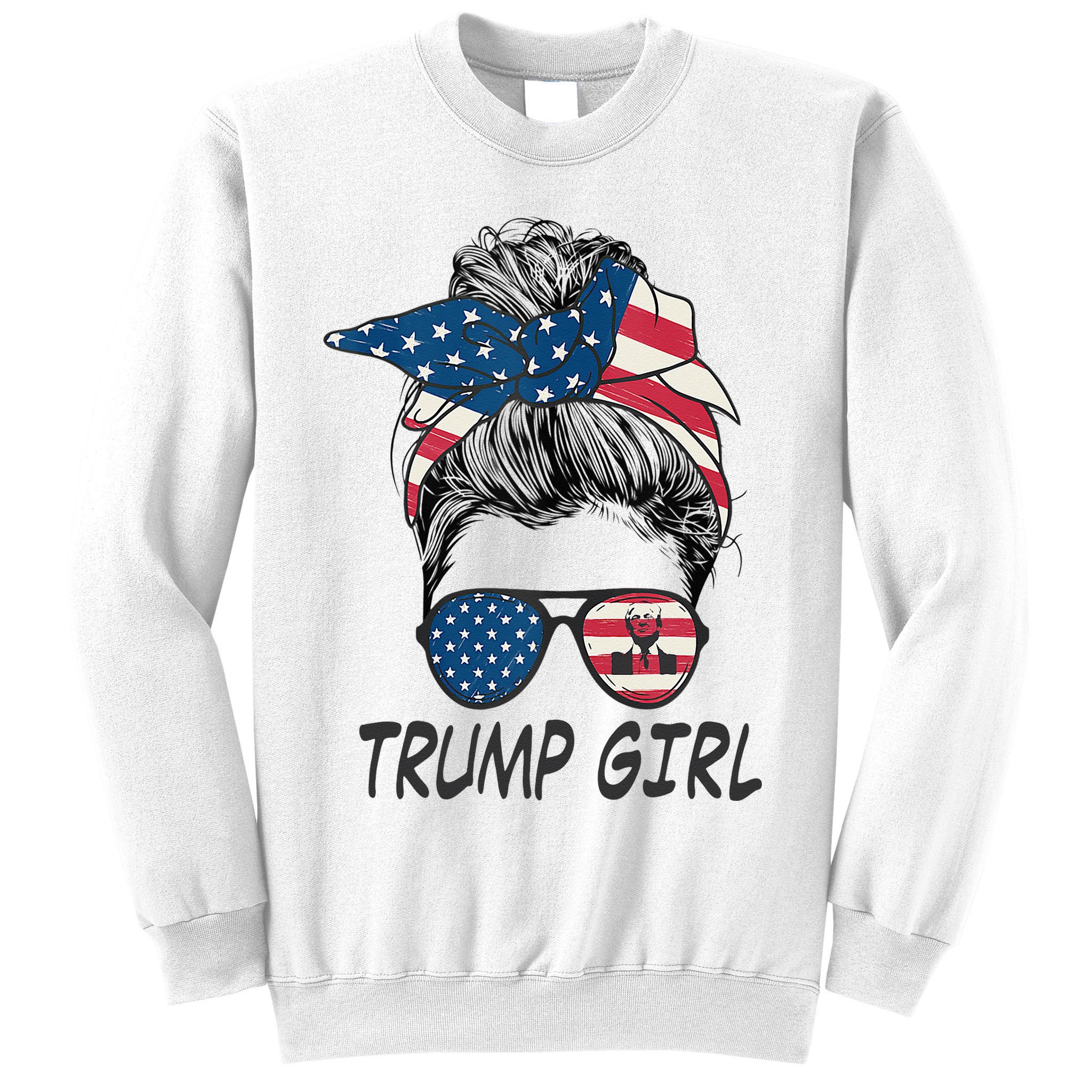 Trump Girl Messy Bun American Flag Women Sweatshirt