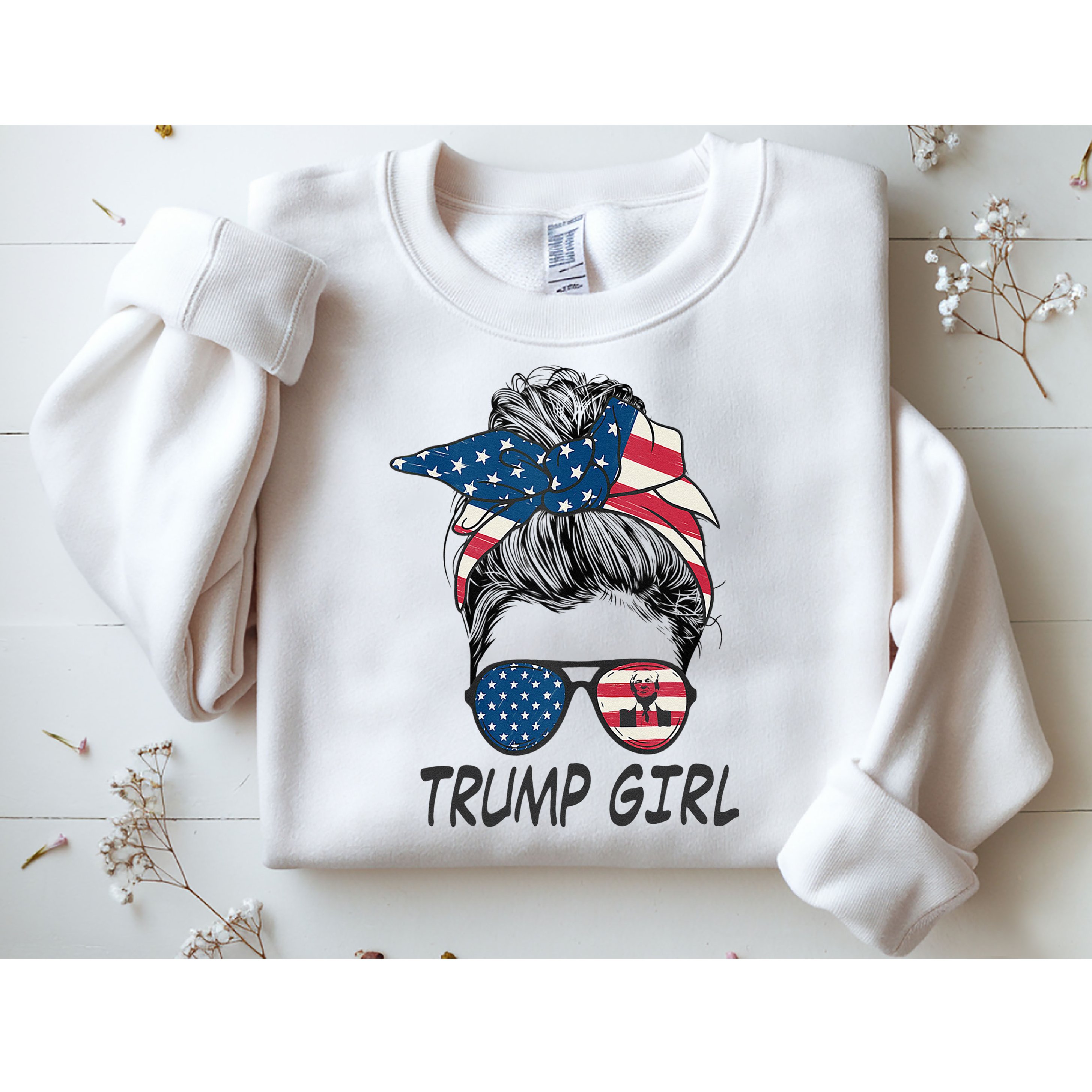 Trump Girl Messy Bun American Flag Women Sweatshirt