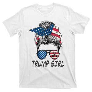 Trump Girl Messy Bun American Flag Women T-Shirt