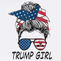 Trump Girl Messy Bun American Flag Women V-Neck T-Shirt