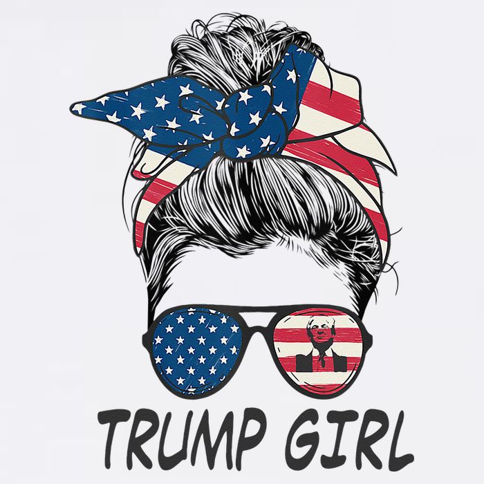 Trump Girl Messy Bun American Flag Women V-Neck T-Shirt