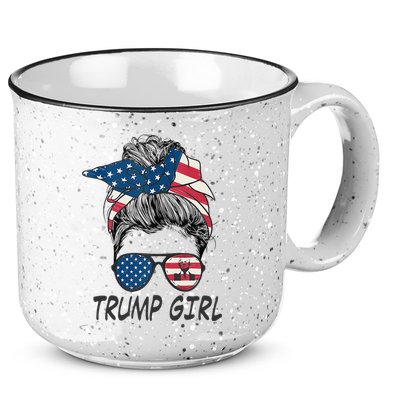 Trump Girl Messy Bun American Flag Women 15oz Campfire Ceramic Mug