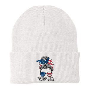 Trump Girl Messy Bun American Flag Women Knit Cap Winter Beanie