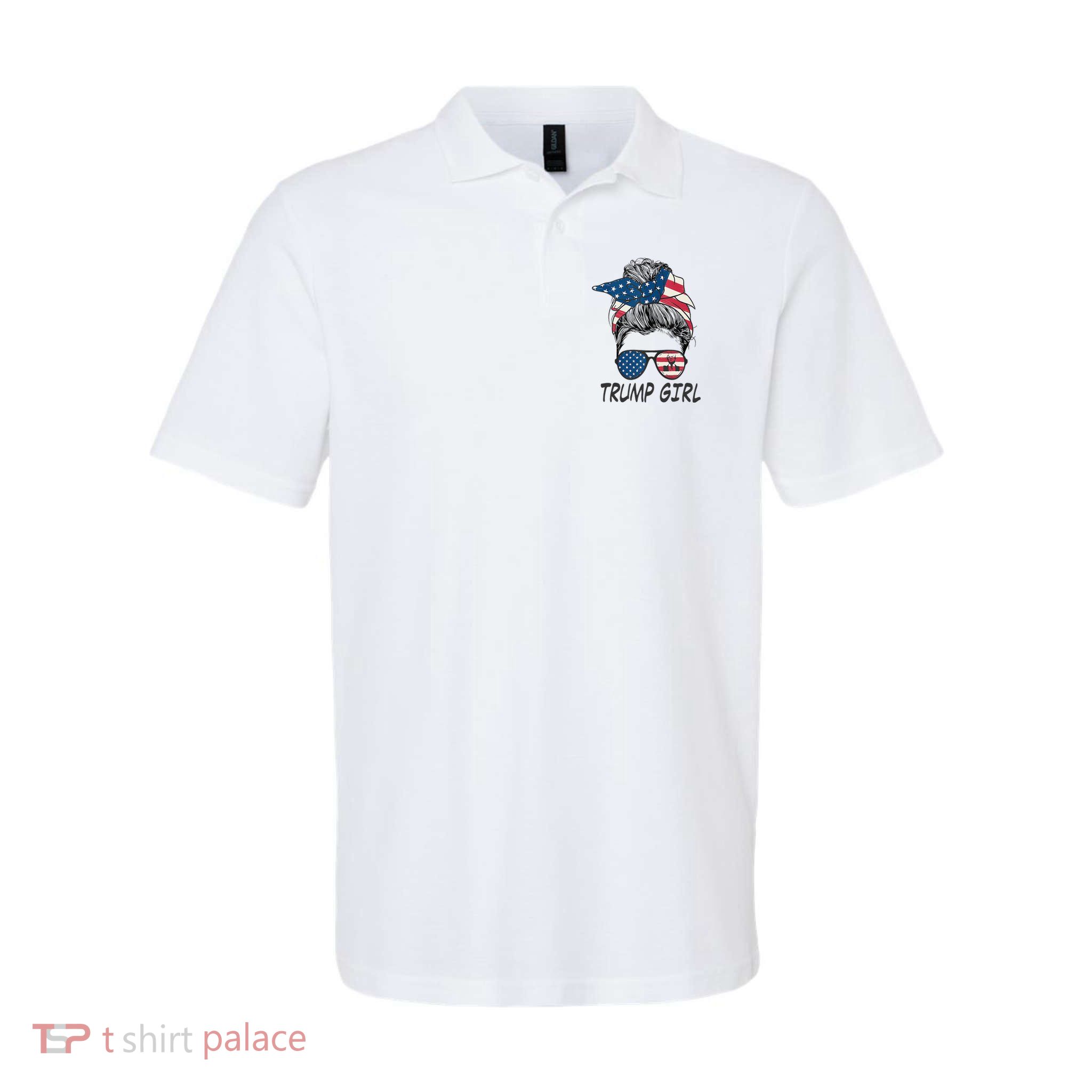 Trump Girl Messy Bun American Flag Women Polo