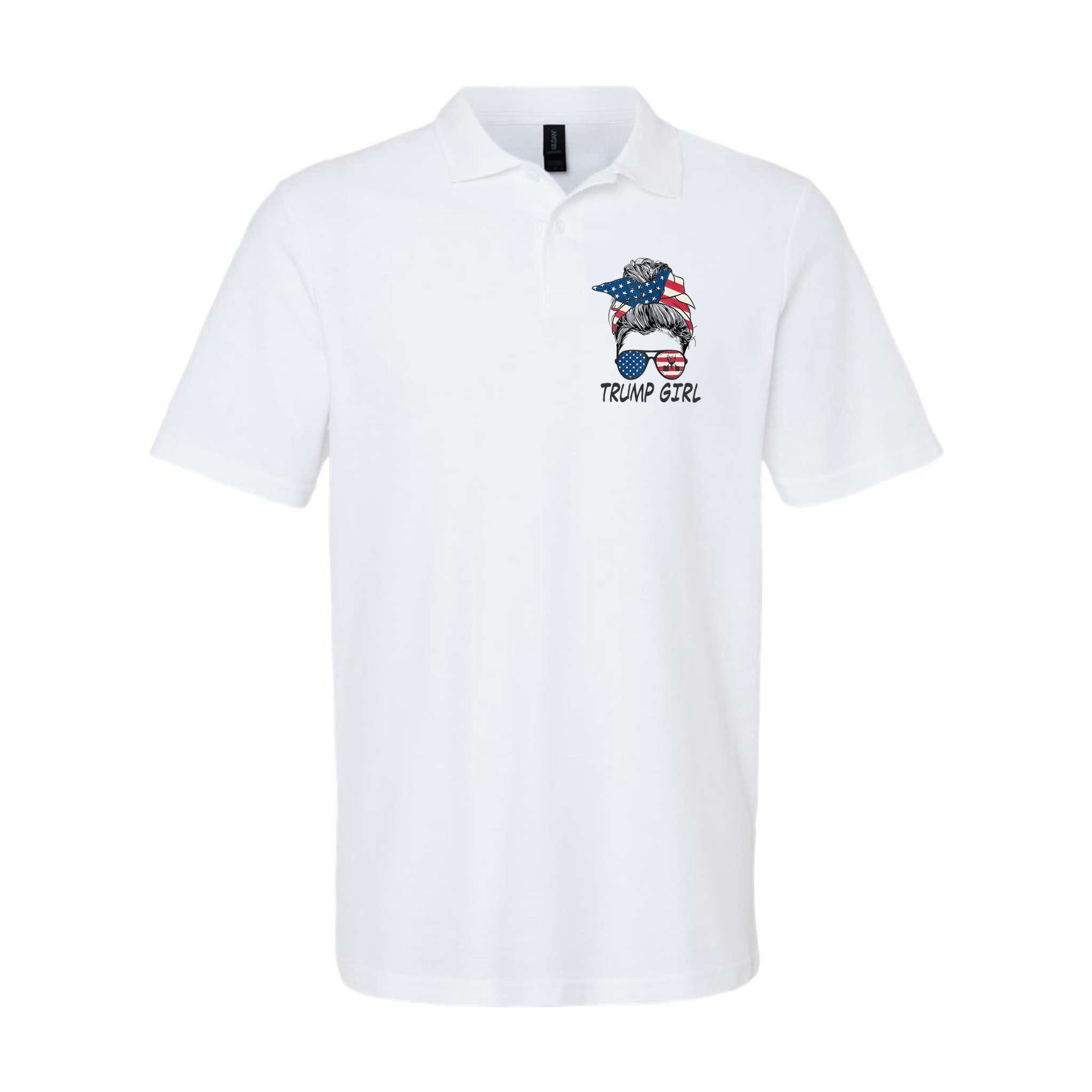 Trump Girl Messy Bun American Flag Women Polo