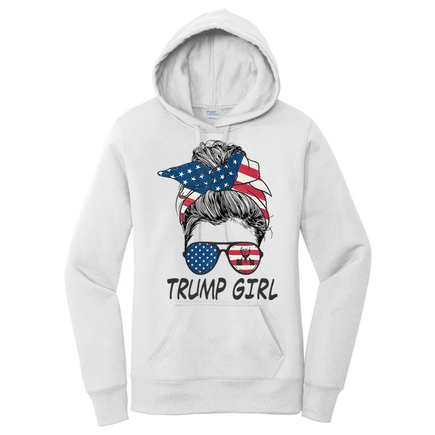 Trump Girl Messy Bun American Flag Women Women's Pullover Hoodie