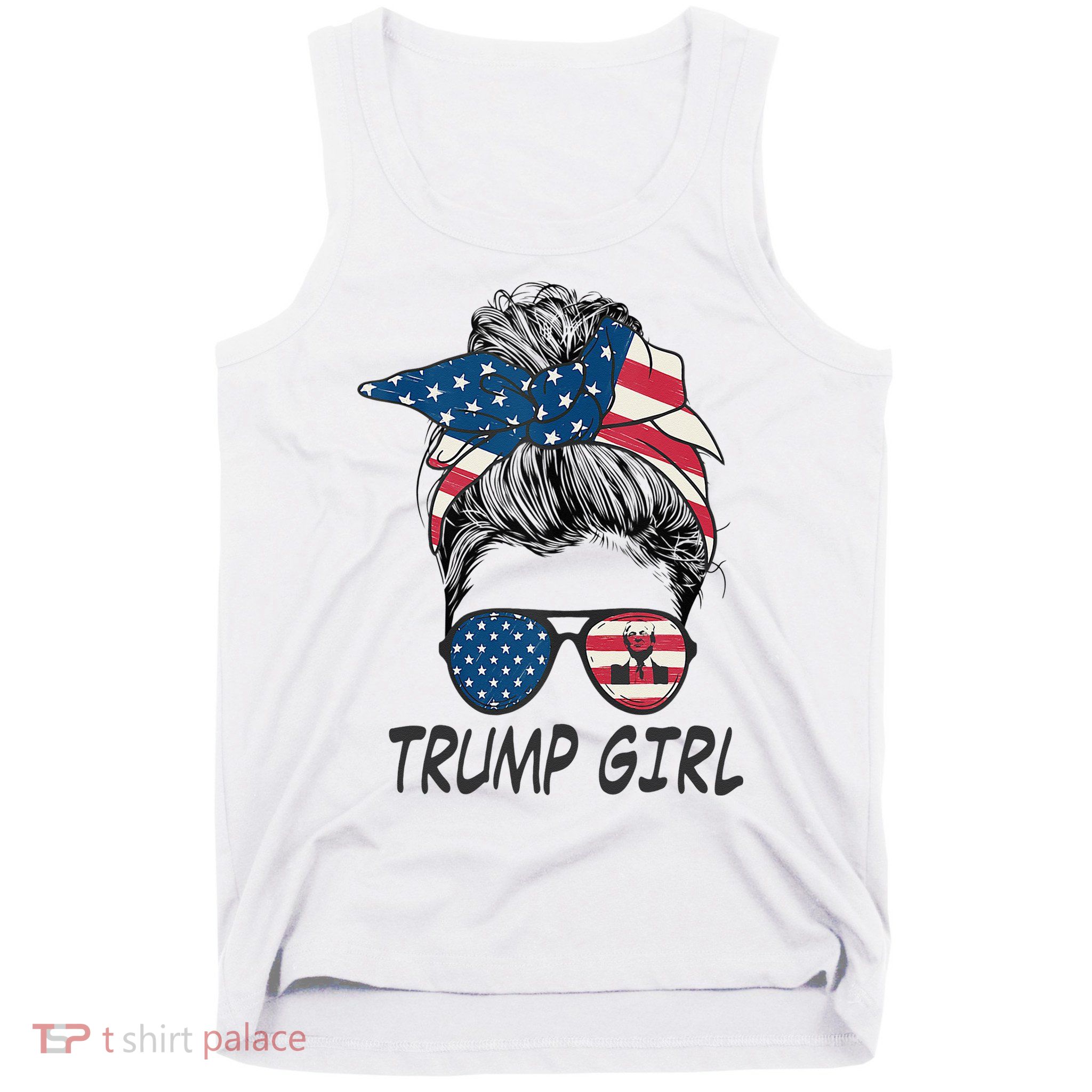 Trump Girl Messy Bun American Flag Women Tank Top