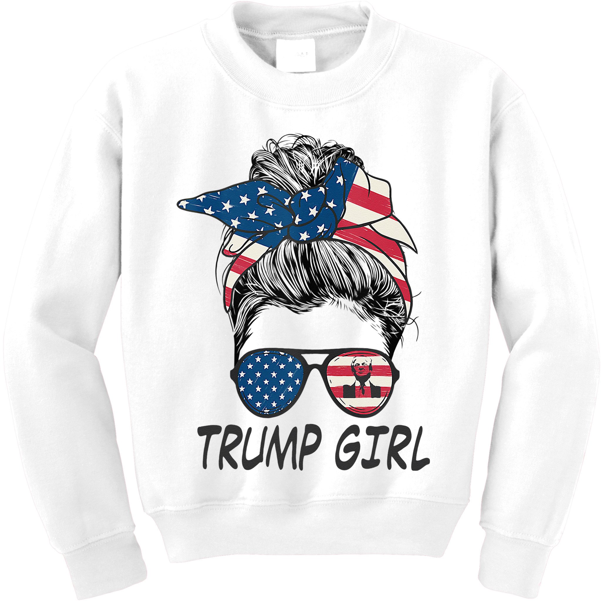 Trump Girl Messy Bun American Flag Women Kids Sweatshirt