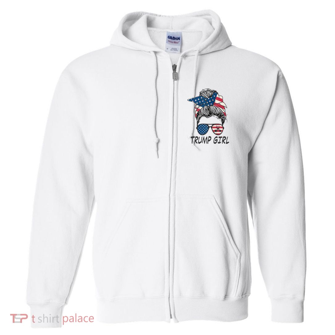 Trump Girl Messy Bun American Flag Women Full Zip Hoodie