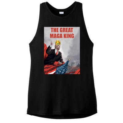 The Great MAGA King Trump 2024 USA Flag Ladies PosiCharge Tri-Blend Wicking Tank