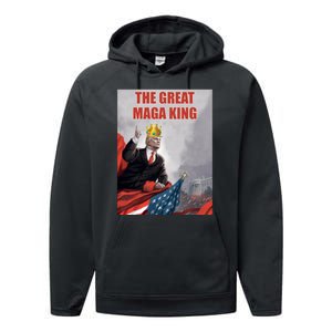 The Great MAGA King Trump 2024 USA Flag Performance Fleece Hoodie