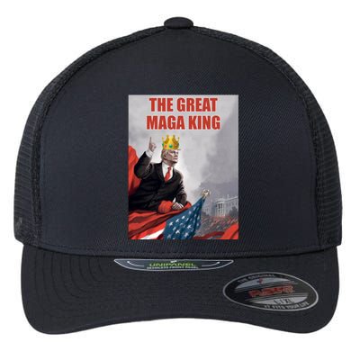 The Great MAGA King Trump 2024 USA Flag Flexfit Unipanel Trucker Cap