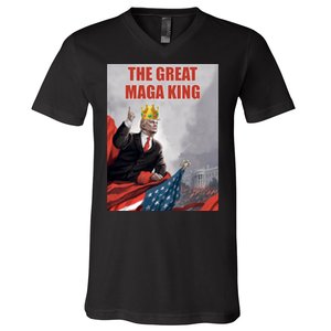 The Great MAGA King Trump 2024 USA Flag V-Neck T-Shirt