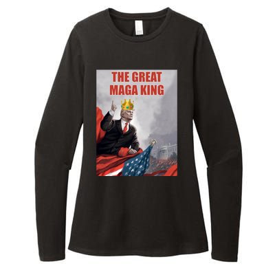 The Great MAGA King Trump 2024 USA Flag Womens CVC Long Sleeve Shirt