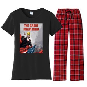 The Great MAGA King Trump 2024 USA Flag Women's Flannel Pajama Set