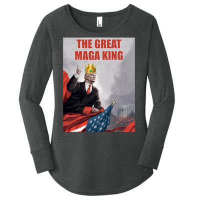 The Great MAGA King Trump 2024 USA Flag Women's Perfect Tri Tunic Long Sleeve Shirt