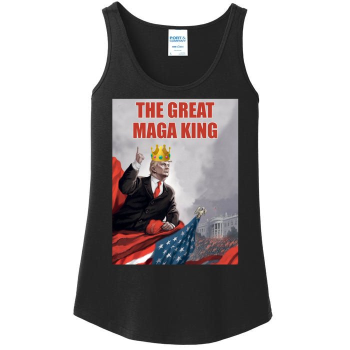 The Great MAGA King Trump 2024 USA Flag Ladies Essential Tank