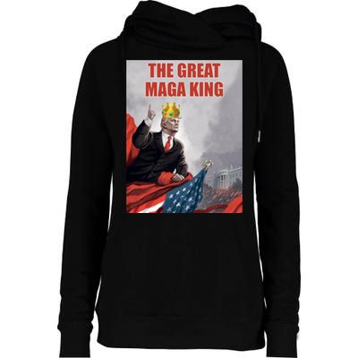 The Great MAGA King Trump 2024 USA Flag Womens Funnel Neck Pullover Hood