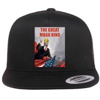 The Great MAGA King Trump 2024 USA Flag Flat Bill Trucker Hat