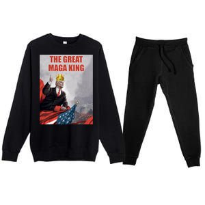 The Great MAGA King Trump 2024 USA Flag Premium Crewneck Sweatsuit Set