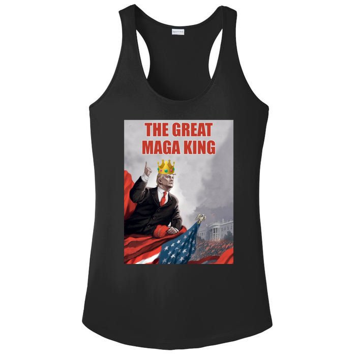 The Great MAGA King Trump 2024 USA Flag Ladies PosiCharge Competitor Racerback Tank