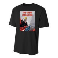 The Great MAGA King Trump 2024 USA Flag Youth Performance Sprint T-Shirt