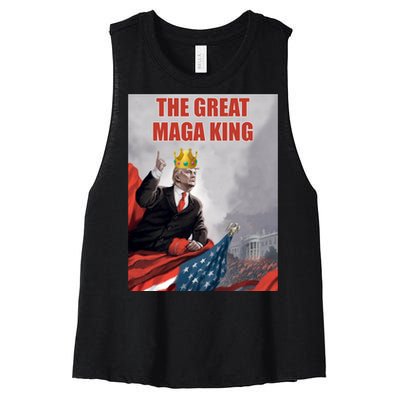 The Great MAGA King Trump 2024 USA Flag Women's Racerback Cropped Tank