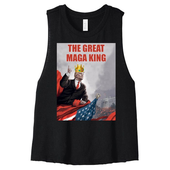 The Great MAGA King Trump 2024 USA Flag Women's Racerback Cropped Tank