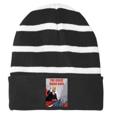 The Great MAGA King Trump 2024 USA Flag Striped Beanie with Solid Band